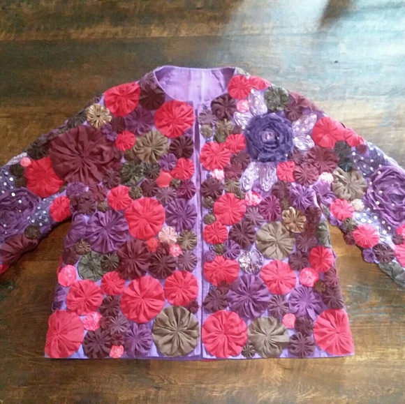 Jackets & Blazers - Fashion blazer purple and red floral snap jacket